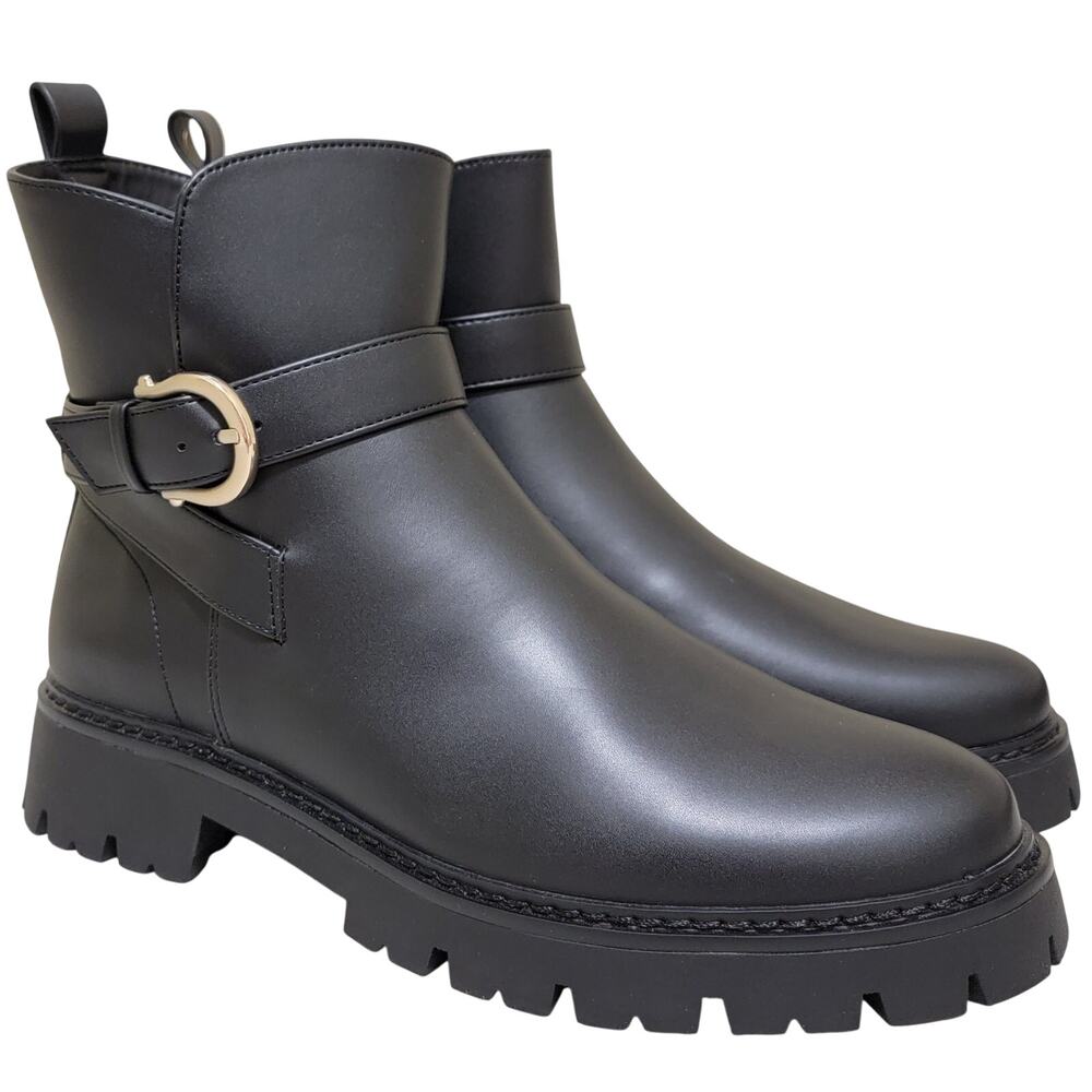 Giani Bernini Women Jaynaa Lug Sole Ankle Bootie Size US 11M Black Faux Leather